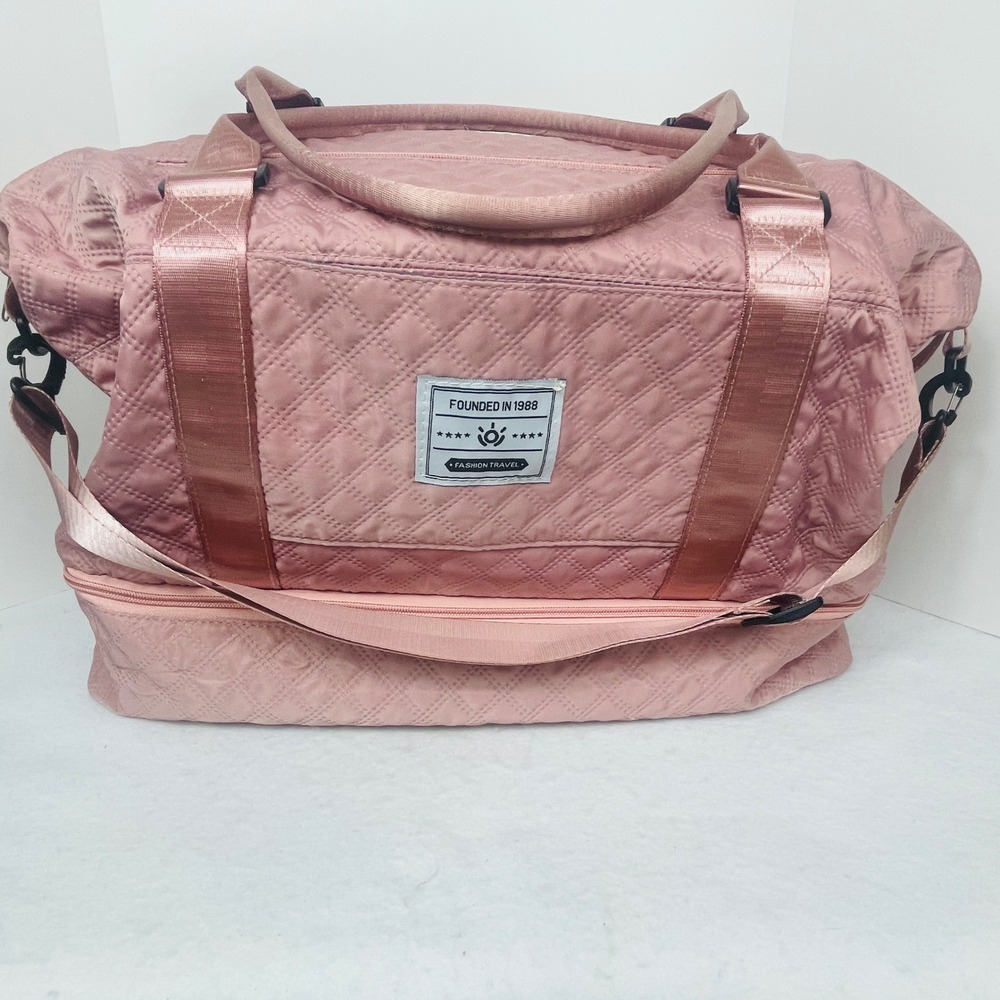 Fashion Travel Duffel Bag Womens Large Quilted Pink Weekender Carry On
